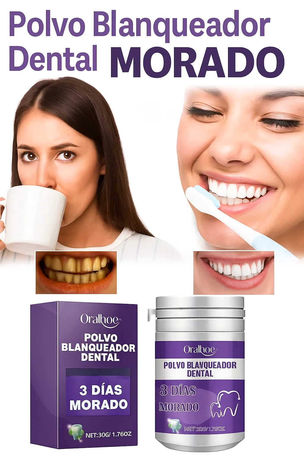 Polvo Blanqueador Dental Morado®